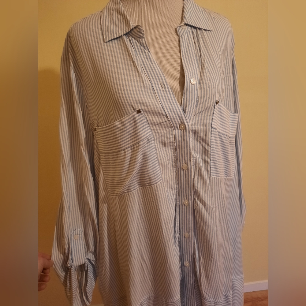 Jones New York / Blue Pinstripe Boho Blouse / size XL